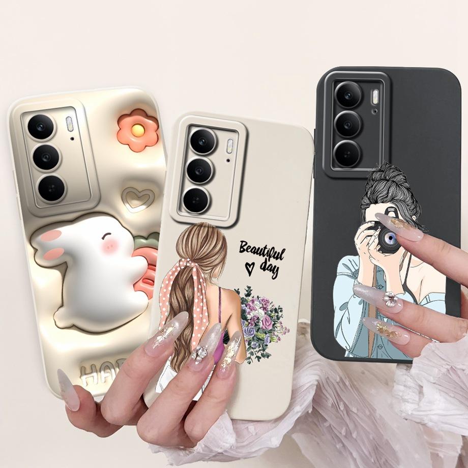 Pro telefon Realme C75 Pouzdro Tekutý Silikon Měkký Zadní Kryt Pro RealmeC75 4G Nárazník Drak Kočka Květina Motýl Luxusní Módní Taška