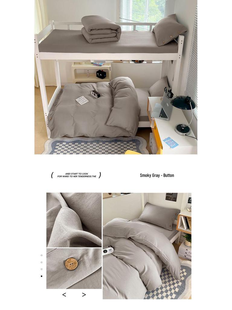 MUJI-Inspired Solid Color Cotton Button-Down Student Bedding Set - Japanese Style, Skin-Friendly, Four-Piece College Set