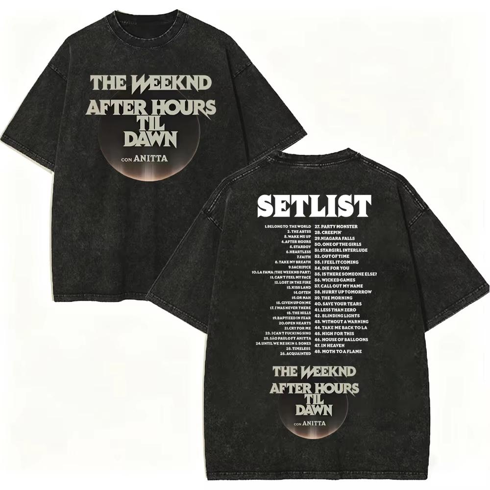 2026 Summer Hot Sale Vintage Washed Rapper The Weeknd Graphic T Shirts After Hours Til Dawn Tour T-shirt Men Women Vintage Streetwear Oversized Tshirt