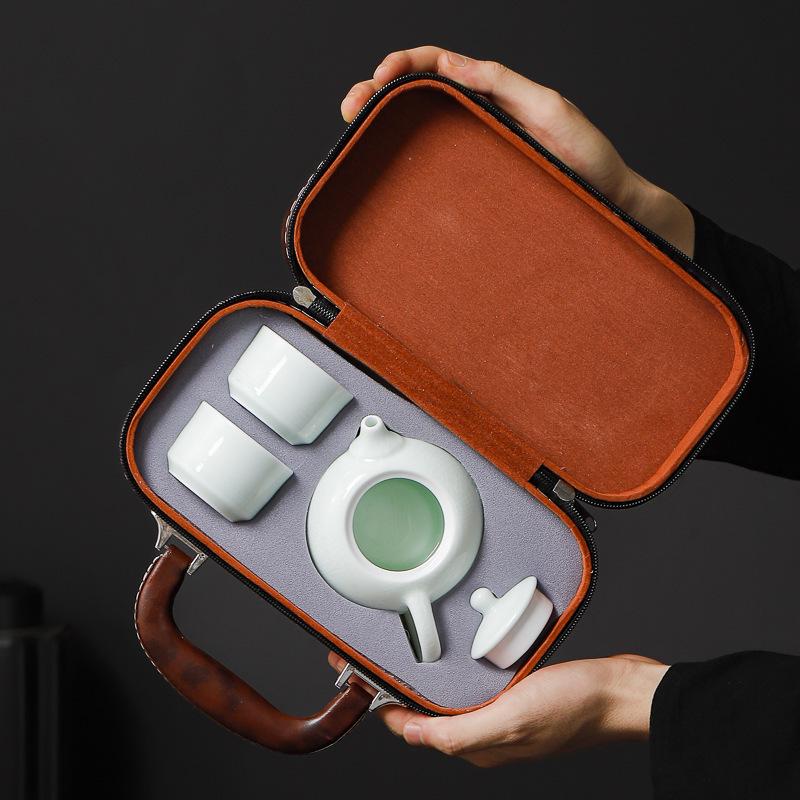 Portable Ceramic Travel Tea Set: One Pot, Two Cups - Perfect for Outdoor Use or Dragon Boat Festival Gifts