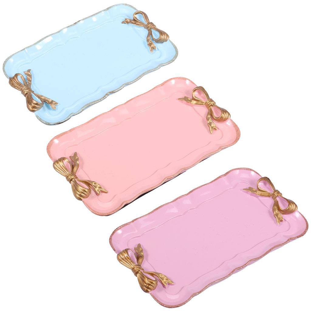 3 Pcs Resin Decorative Tray Bow Jewelry Tray Dessert and Cake Storage Trays Vintage Necklaces Earrings Display Plate for Women