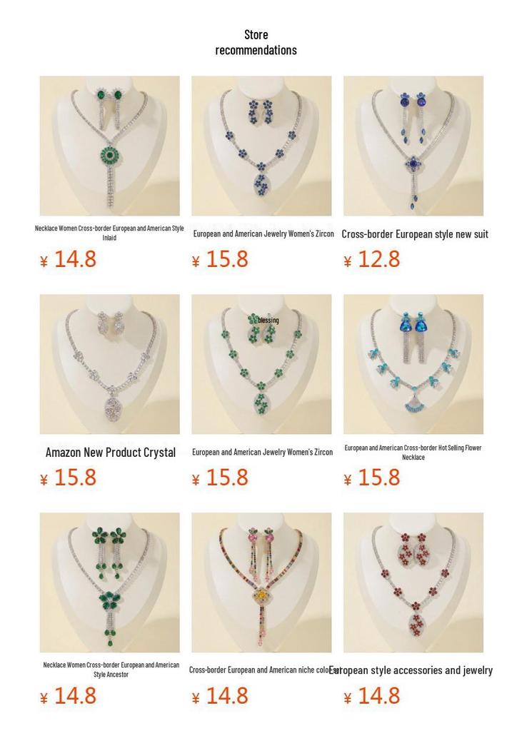 Purple Zirconia Flower Pendant Clavicle Necklace Set – European & American Style for Women