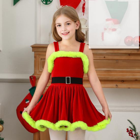 Dívčí vánoční plášťové šaty s kožešinovou lemovkou Červený sváteční vystupovací kostým pro batolata 1-6 let Párty šaty Tematický outfit