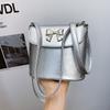 2025 new summer small fresh bucket bag Mori girl shoulder messenger bag solid color bow armpit bag