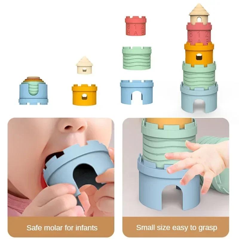 Baby Stacking Cups Montessori Building Block Castle Stack Cup Toys Early Educational Stack Tower Gifts For Boys Girls