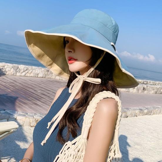 Summer Women Fisherman Hat Big Brim Windproof Fixed Strap Double-sided Wear Sun Protection Anti-UV Breathable Portable Camping Beach Travek