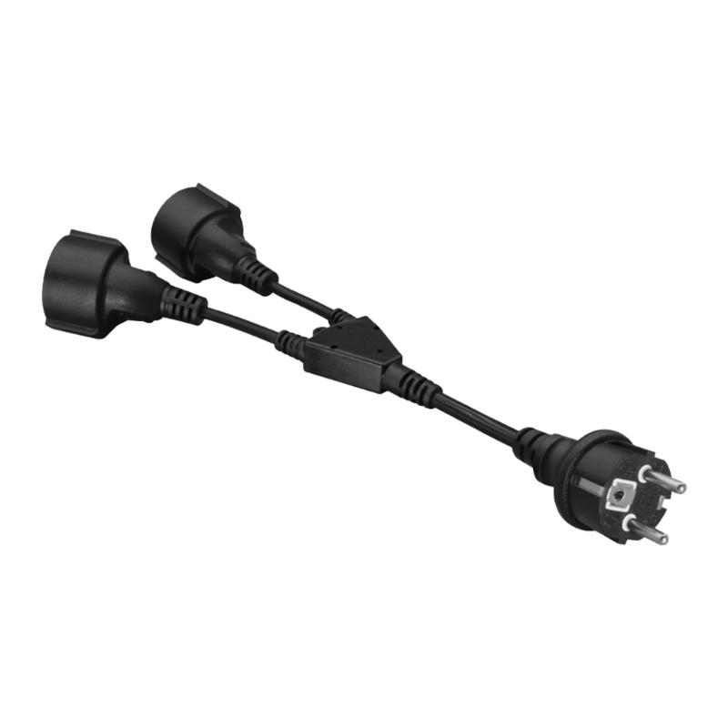 16A European Standard 4.8MM Male to Female Power Splitter Cable 30CM With PVC Insulation Cord High Strength