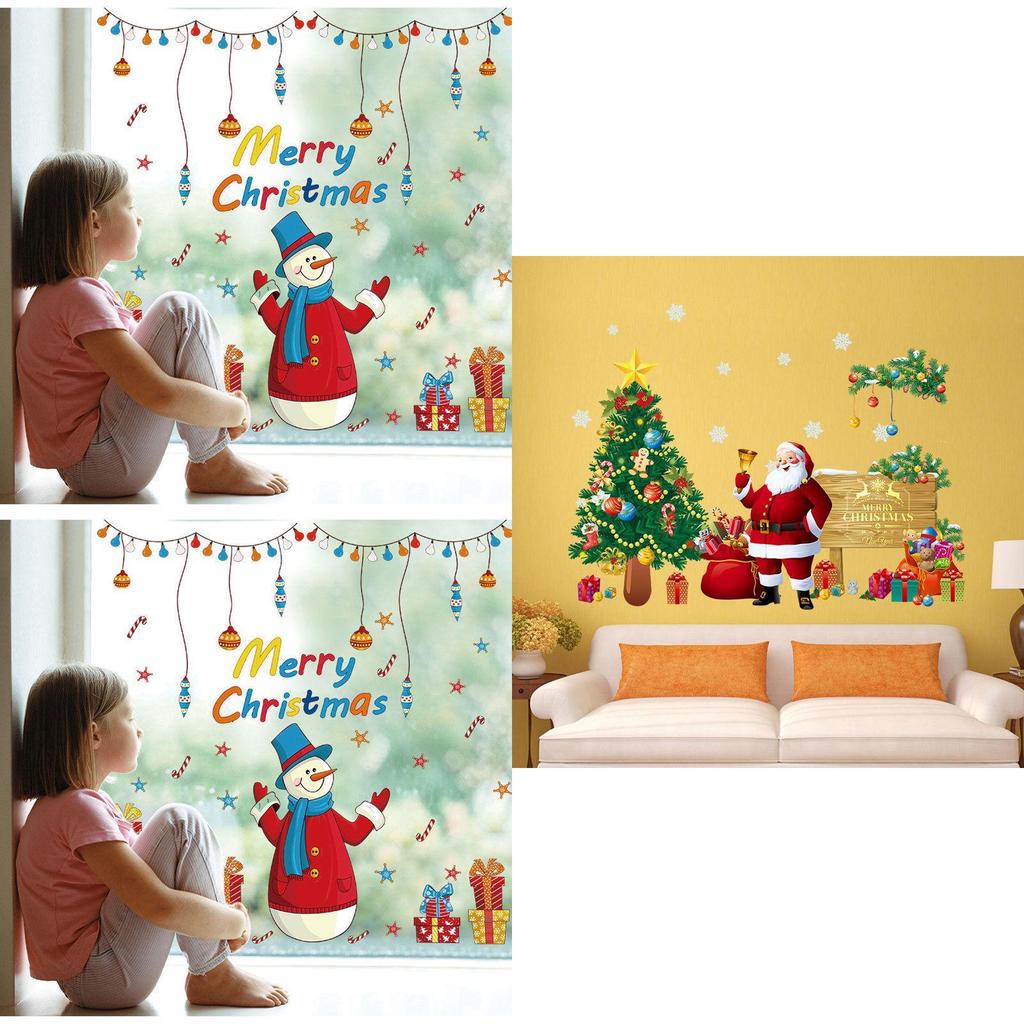 Kids Bedroom Wall Sticker Christmas Tree Santa Claus Window Decal Art Vinyl Diy Decor