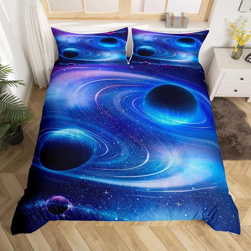 Space Themed Bedding Set Galaxy Outer Space Duvet Cover Set Full Queen For Boys Girls Earth Planets Moon Stars Comforter Cover