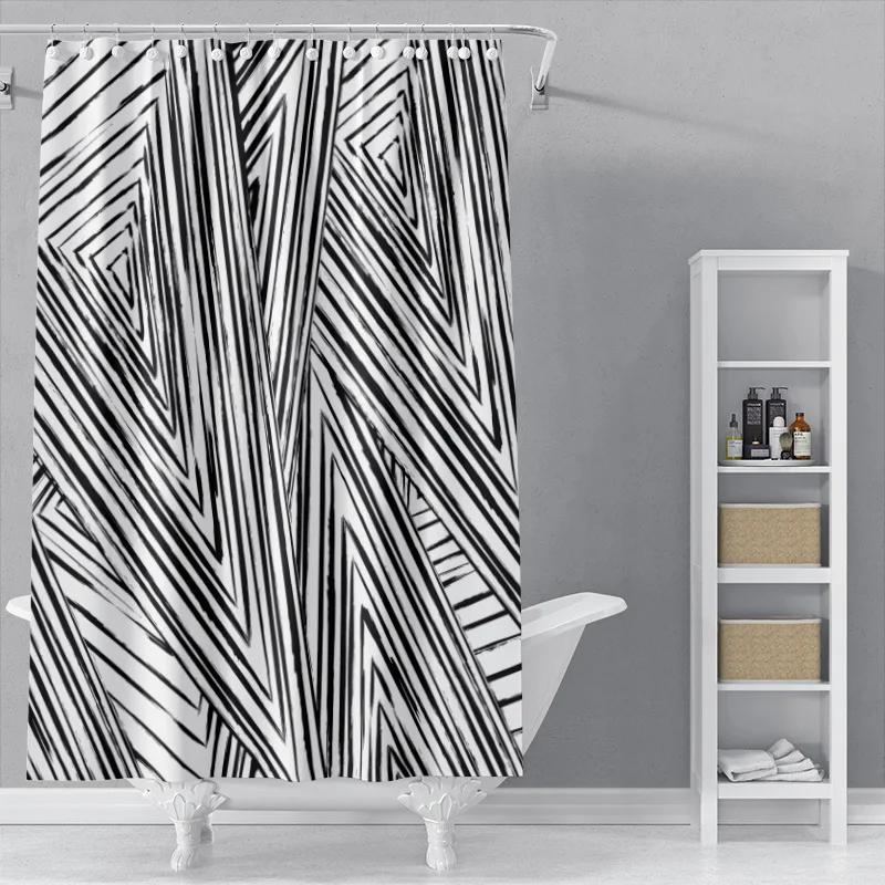 The New Isn Simple Nordic Black And White Line Draft Shower Curtain Toilet Partition Hanging Cloth Window Shading