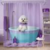 Poodle Shower Curtain 180x180cm – Fluffy Dog In Pastel Blue Bathtub, Mosaic Tile Bathroom Decor, 12 Hooks