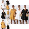 Elegant Women V-neck Plain Smock Dress With Loose Fit And Short Sleeve Design
