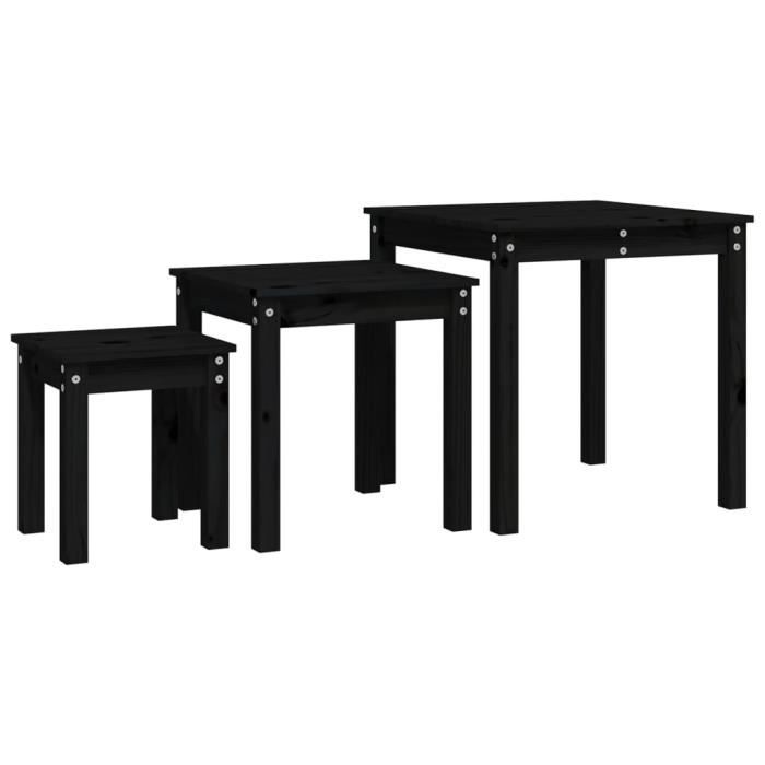 VidaXL Tables gigognes 3 pcs Noir Bois de pin massif 824977