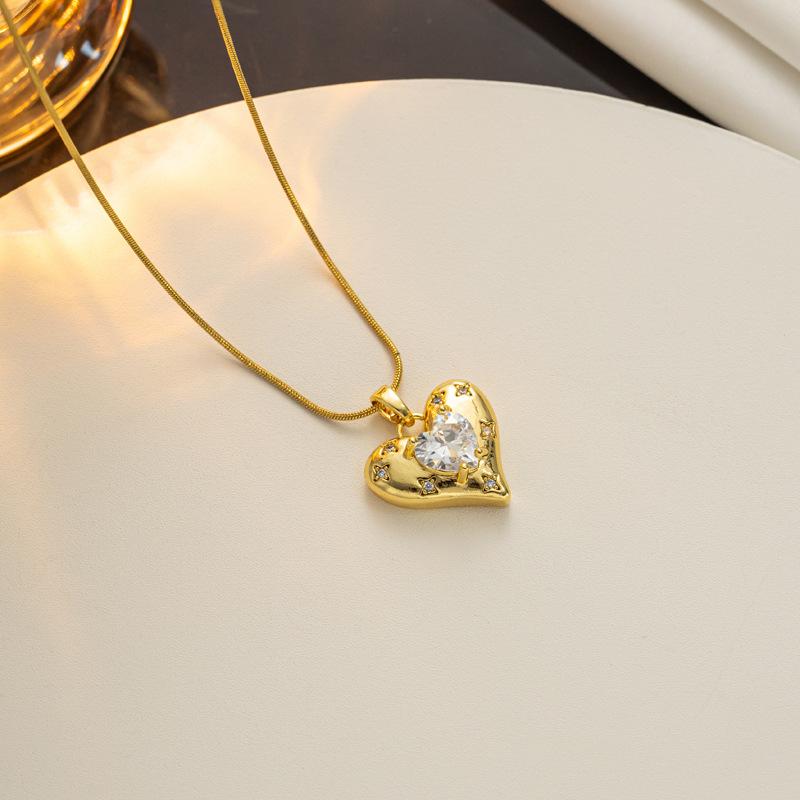 Fashion High Quality Stainless Steel Heart Gold Plated Necklace Diamond Zircon Jewelry Necklace Heart Necklace for Women fashion золотой