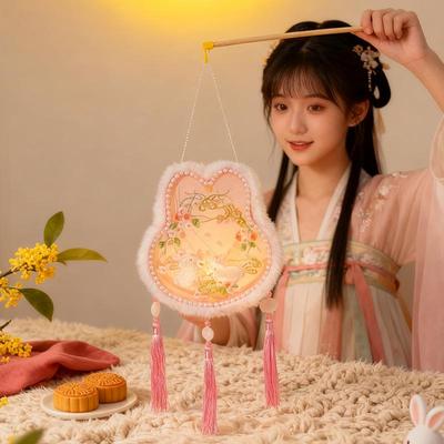 Traditional Embroidered Floral Lantern - Children's Glowing Rabbit Hanfu Palace Prop for Mid-Autumn and Lantern Festivals