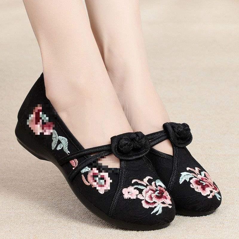 Dames Hanfu Geborduurde Etnische Zachte Zool Ronde Neus Antislip Stoffen Schoenen