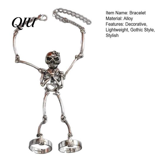 Alloy Bracelet Skull Hand Chain Skeleton Finger Ring Chains Goth Comfortable Wrist Accessory Slave Hands Harness Bracelets Friendship Halloween