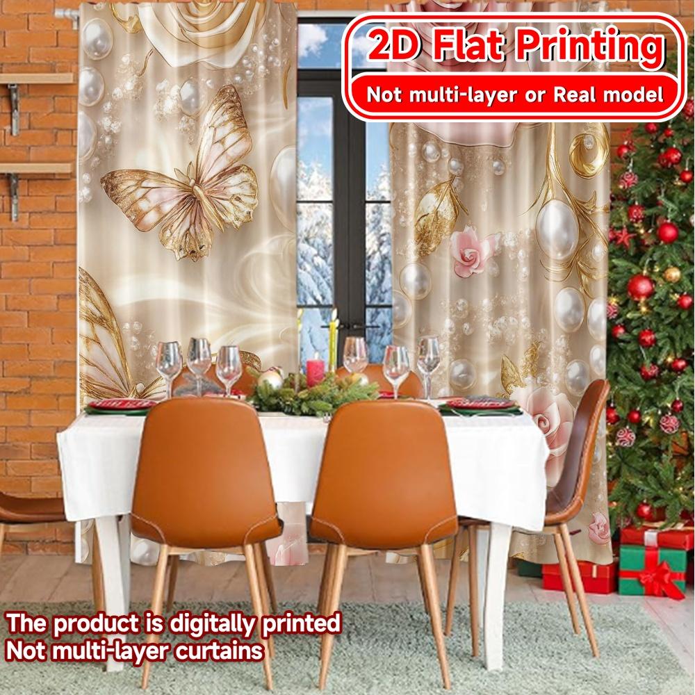 Set Of 2 Flat Printing Elegance Blooms Chic Fashionable Curtains Prints Festive Decorative Living Curtain With Light Filtering Polyester