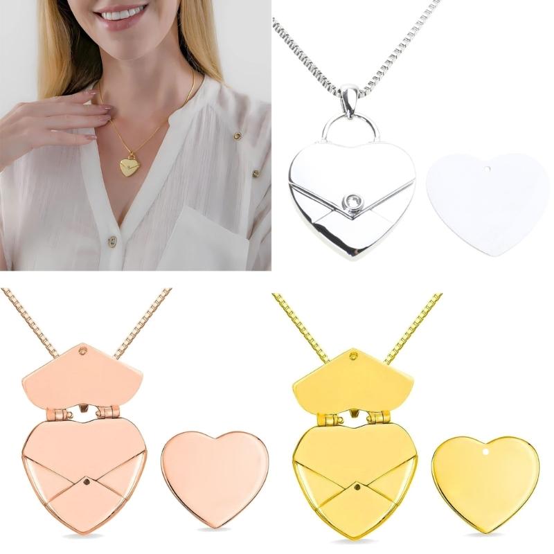 Envelope Love Letter Heart Necklace Stainless Steel Secret Gifts Message Engraved Jewelry Pendant for Couples and Family