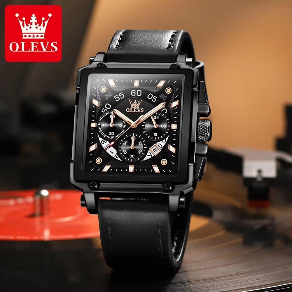 Top Brand Luxury Mens Watches Fashion Blue Square Quartz Watch for Men Sport Leather Strap Chronograph Wristwatches