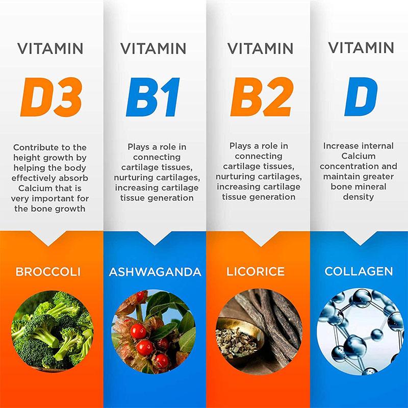 Le capsule per aumentare l'altezza contengono vitamina D3/B per migliorare l'assorbimento del calcio, adatte per bambini, adolescenti e adulti, con 120 capsule