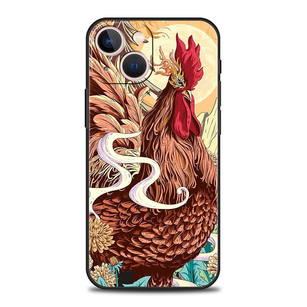 Cock Rooster Chicken Phone Case For iPhone 17 16 15 Pro Max 11 12 13 14 7 8 Plus SE 2020 X XR XS Cover Soft Black