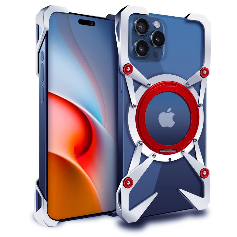 Aluminum Frameless Case For iPhone 16 Plus 12 13 14 15 16 Pro Max Rotating Bracket Shell Metal Rimless Shockproof Cover