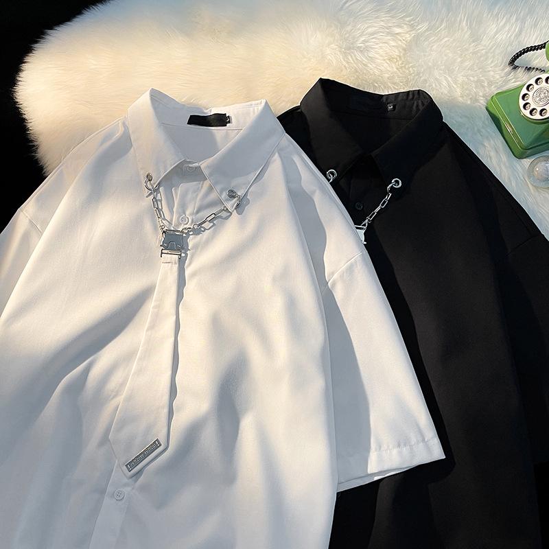 Ivy League Men's Summer Short-Sleeved Shirt with Tie – Stylish High-End Casual Design