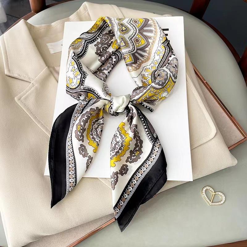 Three-dimensional Letter Printing New Small Square Scarf Accessories Silk Scarf Career Dress Neckerchief Versatile Silk Scarf