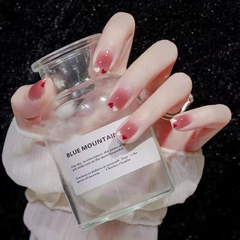 Blush Heart Short False Nails for Spring/Summer - Student Girl Wearable Manicure Patches