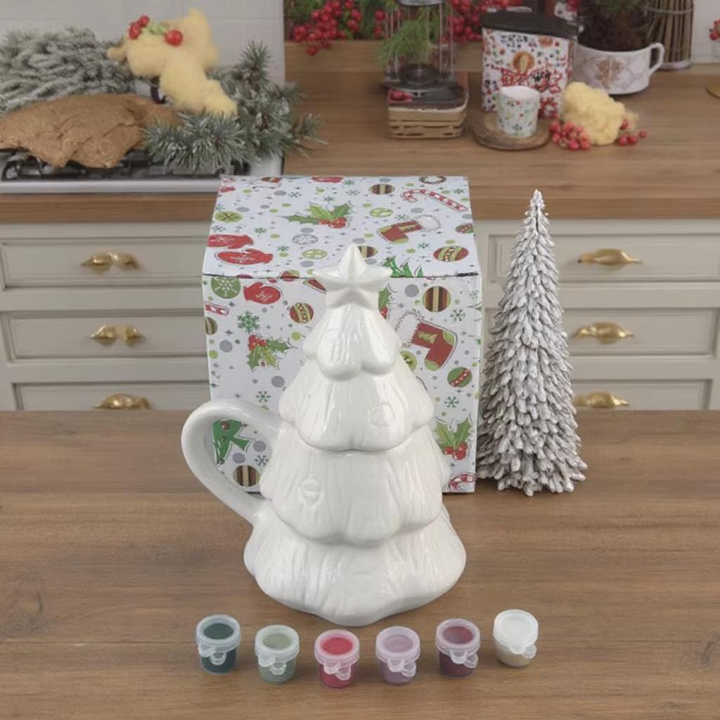 Customized DIY pure white ceramic Christmas tree mug petal cup atmosphere arrangement ceramic ornaments painting