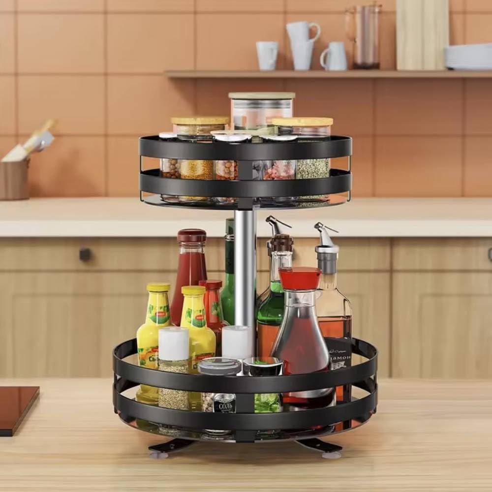 360 Degree Rotating Kitchen Spice Rack Storage Organizer Oil Salt Sauce Vinegar Bottle Holder