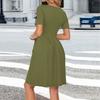 Women's Short Sleeve Dress Pleated Loose Swing Casual Dress With Pockets Knee Length Dresses