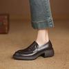 Krazing Pot Sheepskin Autumn Winter Shoes Slip on Chunky Heels Oxford Shoes Size 43 Round Toe Deep Mouth Waterproof Pumps