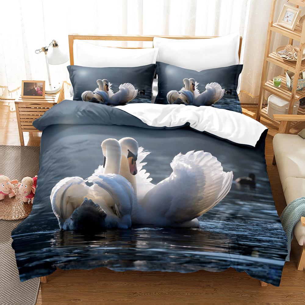 3D Printed Animals Swan Bedding Set Down Quilt Cover With Pillowcase Double SIngle King
