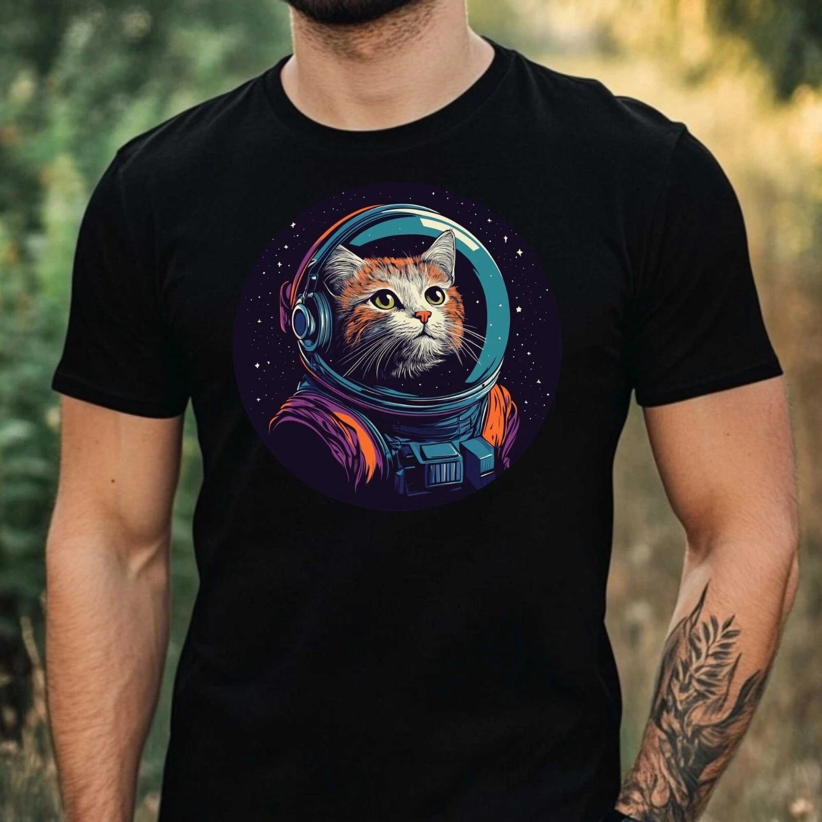 T-Shirt Herren Katze als Astronaut Motiv Baumwolle Größe XS bis 5XL XXL