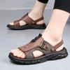 Summer Men's High-quality Top Layer Cowhide Casual Beach Sandals Classic Men's Breathable and Anti Slip Latex Padded Beach Shoes