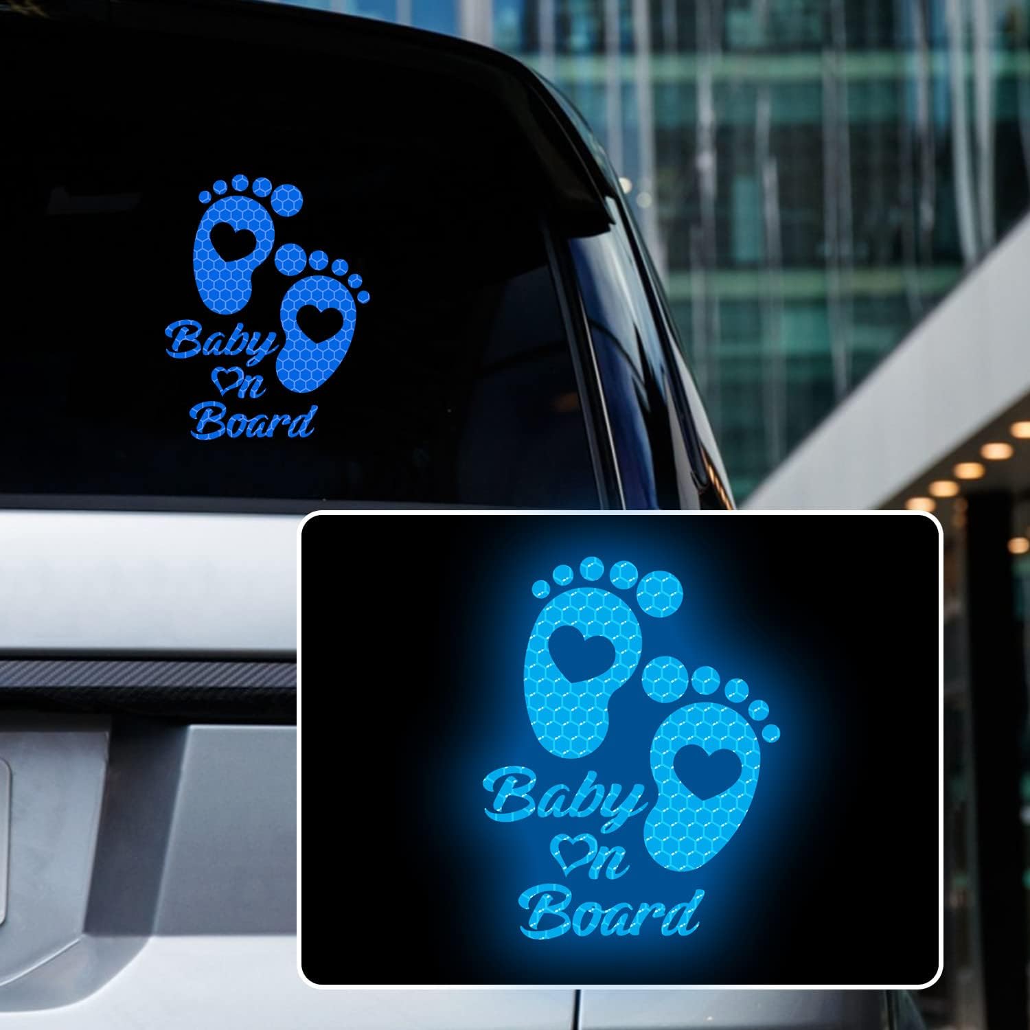 High Intensity Reflective Baby on Board Car Sticker Waterproof Cute Footprint Baby in Car Decal Safety Warning Sign Kids on Board Decal for Car синий