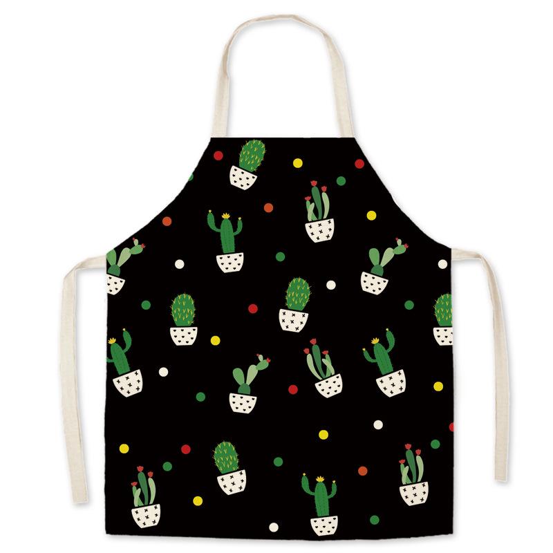 Cactus Print Parent-Child Hemp Apron Set - Sleeveless Home Cleaning Waist Apron for Adults and Kids