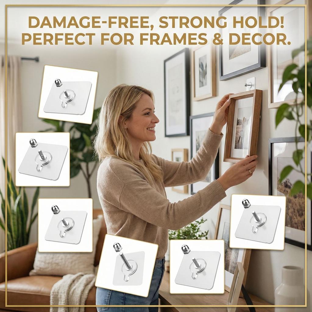 No Drill, Traceless, Strong Adhesive Hooks For Wall Mounting And Picture Frame Hanging