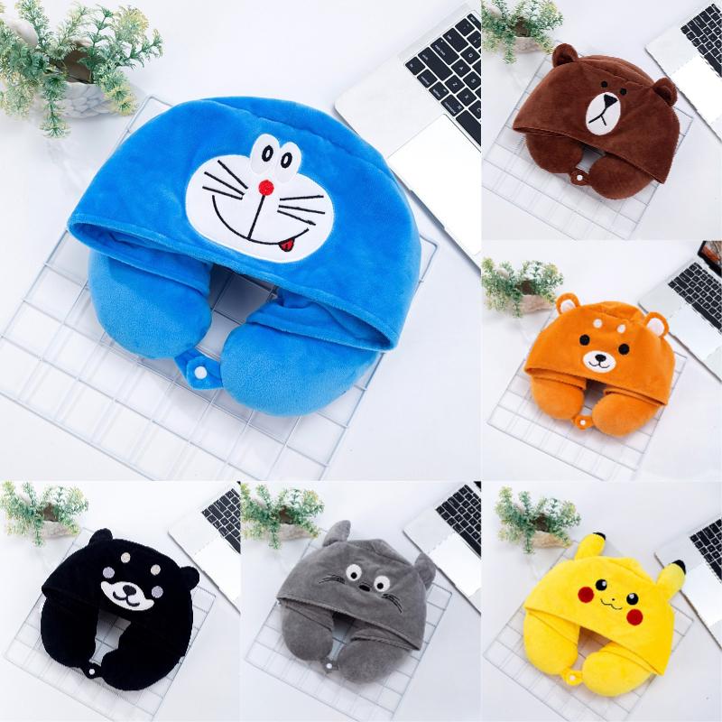 U Shaped Cartoon Neck Pillow Hooded Memory Foam Embroidery Multicolor Girls Gift