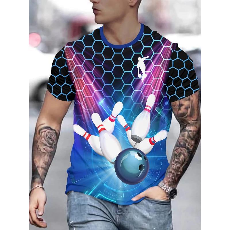 Herr T-shirt med 3D-tryck, kortärmad, rundhalsad, tröja, avslappnad topp