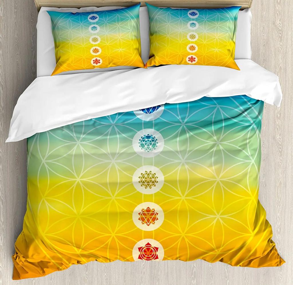 Chakra Color Geometry Yoga Duvet Cover Bed Bedding Set Double Home Textile Quilt Cover Pillowcases Bedroom Bedding Set No Sheet