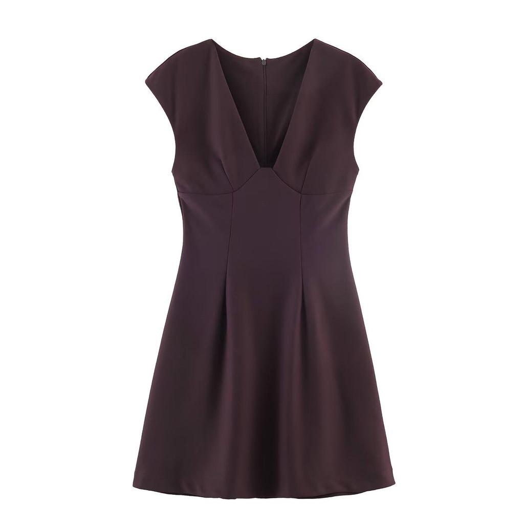 2026 Spring European & American Style Women's V-neck Crepe Short-Sleeve Dress
