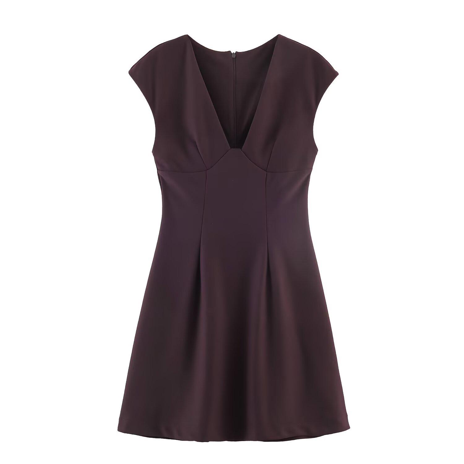 2026 Spring European & American Style Women s V-neck Crepe Short-Sleeve Dress Small шоколадный