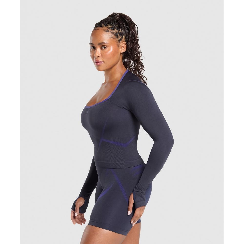 Gymshark Apex Lift Seamless Long Sleeve Crop Top Heavy Blue Cobalt Purple B3c7t Udb3