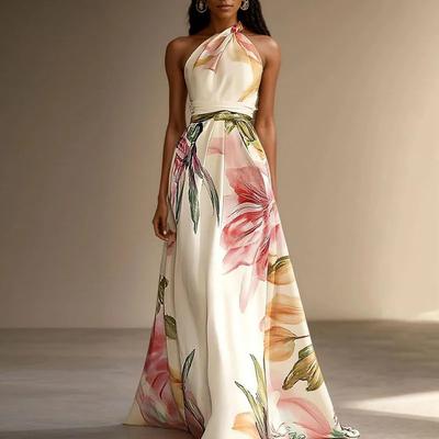 Spring New Women's Clothing, Foreign Trade European and American Dresses, Elegant Casual Loose Plant-printed Dresses
