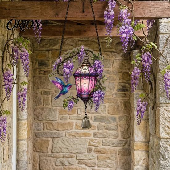 Weatherproof Hanging Decoration Vintage Lantern Bird Flower Ornament, Stained Glass Acrylic Window Squirrel Decor, Door with Bell Ornament