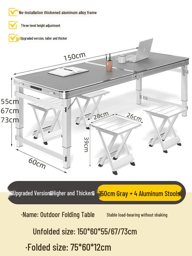 Adjustable Height Aluminum Folding Picnic Table & Chairs Set for Outdoor Camping & BBQ