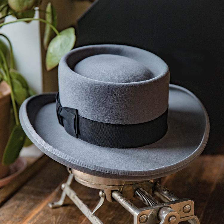 Ribbon Decorative Wool Hat Pork Pie Felt Hat